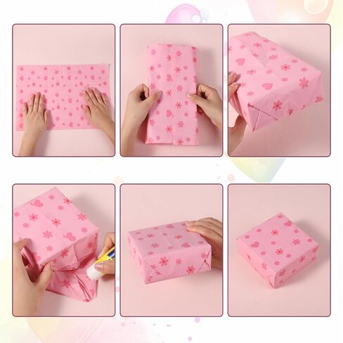 30 Sheets Heart Flower Tissue Paper, 19.68x13.78in Wrapping Tissue Paper Heart Flower Patterns Decorative Gift Wrapping Paper Sheets for Christmas Wedding Birthday Party Crafts Packing (pink) in Saudi Arabia