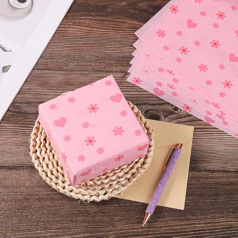 30 Sheets Heart Flower Tissue Paper, 19.68x13.78in Wrapping Tissue Paper Heart Flower Patterns Decorative Gift Wrapping Paper Sheets for Christmas Wedding Birthday Party Crafts Packing (pink) in Saudi Arabia