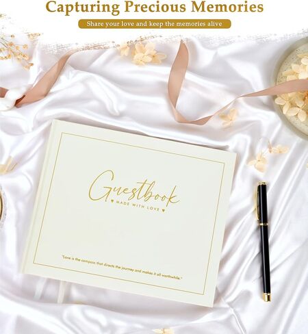 Wedding Guest Book - Guest Book for Wedding Reception, Baby Shower, Birthday, Anniversary and Special Day - Registry Guestbook for Guests to Sign in and Add Photos with 110 Lined Pages (Cream) in Saudi Arabia