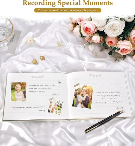 Wedding Guest Book - Guest Book for Wedding Reception, Baby Shower, Birthday, Anniversary and Special Day - Registry Guestbook for Guests to Sign in and Add Photos with 110 Lined Pages (Cream) in Saudi Arabia