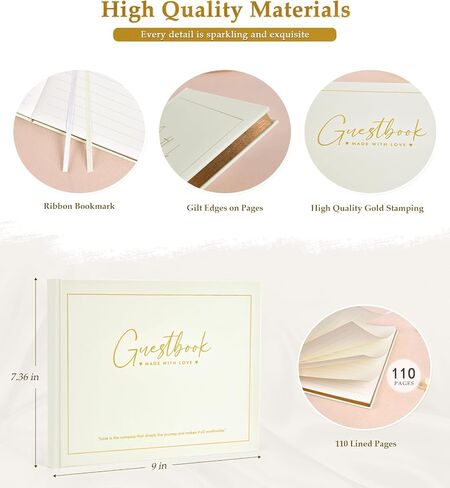 Wedding Guest Book - Guest Book for Wedding Reception, Baby Shower, Birthday, Anniversary and Special Day - Registry Guestbook for Guests to Sign in and Add Photos with 110 Lined Pages (Cream) in Saudi Arabia