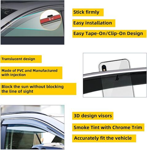 4pcs Smoke Tint With Chrome Trim Window Visors Compatible with 2015-2021 Lexus NX200t NX300 NX300h AZ10 Outside Mount Tape On/Clip On Style PVC Sun Rain Guard Vent in Kuwait