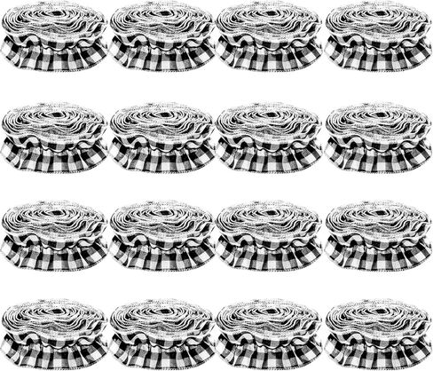 شجرة عيد الميلاد الشريط إكليل الجاموس منقوشة زينة عيد الميلاد 7.87 قدم × 16 لفات، شريط شجرة عيد الميلاد منقوشة، أبيض وأسود قماش الاختيار الجاموس لتزيين شجرة عيد الميلاد in Kuwait