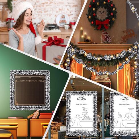 شجرة عيد الميلاد الشريط إكليل الجاموس منقوشة زينة عيد الميلاد 7.87 قدم × 16 لفات، شريط شجرة عيد الميلاد منقوشة، أبيض وأسود قماش الاختيار الجاموس لتزيين شجرة عيد الميلاد in Kuwait