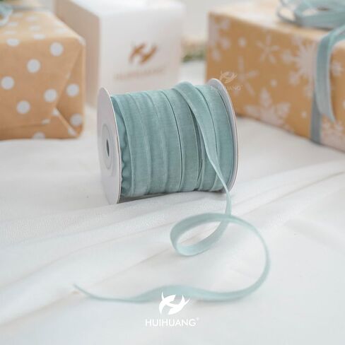HUIHUANG Dusty Blue Velvet Ribbon 3/8 inch x 25 Yards Single Face Vintage Blue Velvet Ribbon for Gift Wrapping, Christmas Tree Ornaments, Wreath Decor, Bows, Flower Bouquet, Wedding Decor in Saudi Arabia