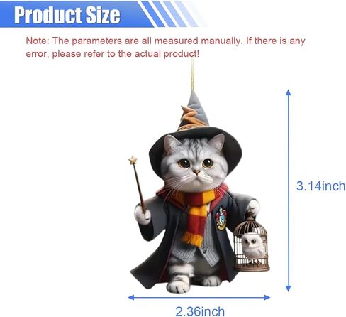 Magic Cat Car Rearview Mirror Accessories, 2D Flat Acrylic Pendant Car Rear View Mirror Charm, Christmas Tree Hanging Ornament, Car Interior Accessories Decor Present for Window (Carrying The cage) in Saudi Arabia