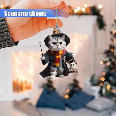Magic Cat Car Rearview Mirror Accessories, 2D Flat Acrylic Pendant Car Rear View Mirror Charm, Christmas Tree Hanging Ornament, Car Interior Accessories Decor Present for Window (Carrying The cage) in Saudi Arabia