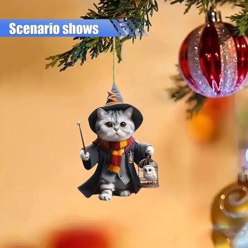 Magic Cat Car Rearview Mirror Accessories, 2D Flat Acrylic Pendant Car Rear View Mirror Charm, Christmas Tree Hanging Ornament, Car Interior Accessories Decor Present for Window (Carrying The cage) in Saudi Arabia