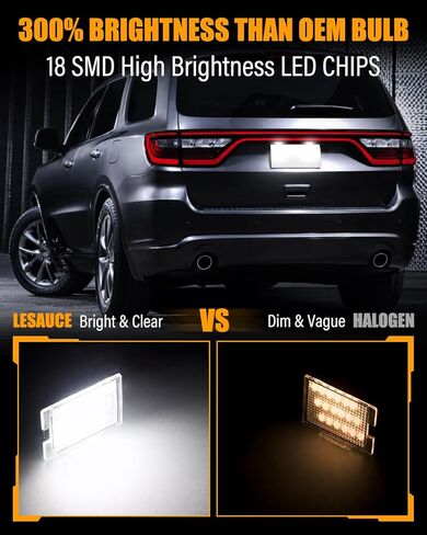 مصباح لوحة ترخيص LED من LESAUCE لشاحنة بيك اب دودج دورانجو 2014-2023، 6000 كلفن أبيض، 18 SMD، استبدال مجموعة مصابيح العلامات، التوصيل والتشغيل، حزمة من 2 in Kuwait