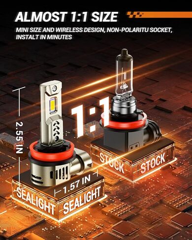 لمبة SEALIGHT H11، 34000LM 6500K أضواء نهارية بيضاء باردة مع مروحة تبريد، مقاس 1:1 مصابيح ضباب H8 H9 H16، 3 دقائق Plug-N-Play، حزمة من 2 in Saudi Arabia