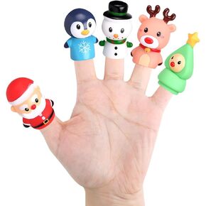 CCINEE 5 Pieces Christmas Finger Puppets Toys for Kids Elk Santa Claus Snowman Christmas Tree Character Party Favors Goodie Bag Fillers
