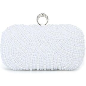 Oweisong Pearl Clutch Purses for Women Wedding Ivory Bridal Evening Bag Formal Party White Beaded Shoulder Handbag