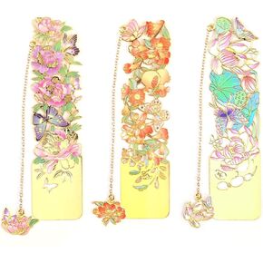 Exquisite Flower Metal Bookmarks, Unique 3PCS Delicate Flower Art Bookmarks for Women Book Lovers,Birthday Gifts,Mother's Day,Christmas,Teacher Appreciation Gifts