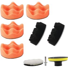 Car Polishing Pads 4 Inch Set with Wool and Sponge Pad Waffle Buffing Foam Drill Attachment for Car Detailing Machine Buffer Polisher Polish Cutting Waxing Boat Compounding