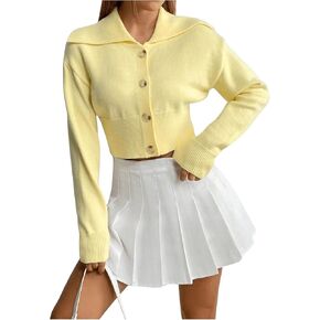 GORGLITTER Women's Sailor Collared Sweaters Cute Button Up Cropped Cardigan Casual Long Sleeve Knit Tops