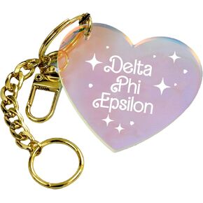 Sorority Shop Delta Phi Epsilon Keychain - Iridescent Heart Sorority Name Design