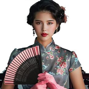Hand Held Fan for Women Foldable, Chinese Japanese Vintage Bamboo Silk Folding Fans Hand Fan for Dance Music Festival Wedding