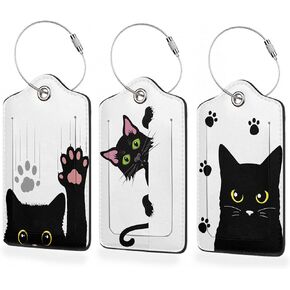 3 Pack Luggage Tags,Pink Leopard Print Skin PU Leather Luggage Tags for Suitcase,Name ID Labels with Privacy Cover Suitcases and Metal Loop for Travel Bag Suitcase