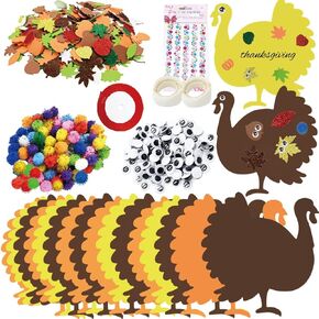 LUKBERA 660pcs Fall Foam Turkey Thanksgiving Craft Kits, Thanksgiving Turkey Foam Stickers Glitter Maple Leaf Pumpkins Self Adhesive Stickers Set for Kids Thanksgiving DIY Arts and Crafts Party Décor