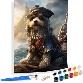 SKRYUIE Paint by Numbers Kit for Adults Beginner Dogs, Acrylic Pirate Ship Oil Painting by Numbers Kits with PaintBrushes Paintwork Art Crafts Canvas for Home Decor 16x20 inch / 40x50 cm