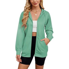 Women's Zip Up Hoodies Long Sleeve Sweatshirts Fall Outfits Casual Oversized Full Zip Hooded Jacket 2024 Fashion