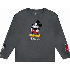 Ladies Mickey Mouse Fashion Sweatshirt Crewneck - Chenille Patch & Embroidery Sleeve - Mickey & Minnie Sweatshirt