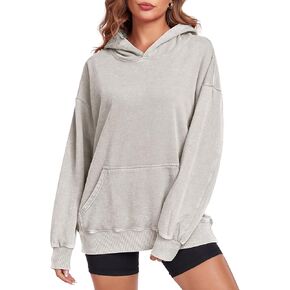 Women's Oversized Vintage Hooded Sweatshirts Acid Wash Cotton Loose Fit Baggy Trendy Casual Pullover Hoodies for Women