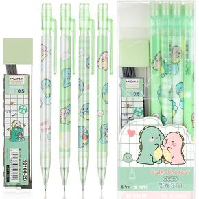 Mabor 4 Pcs Cute Mechanical Pencil Set Including 0.5mm Cartoon Mechanical Pencils with 1 Tubes Refills Stationary Back to School Office Supplies for Writing Drawing Sketching(Green)