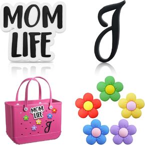 7Pcs Letter Charms for Bogg Bag Accessories,Initial Letters for Simply Modern,Momlife Bag Charms for Rubber Beach Tote Bag