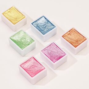 LIGHTWISH Metallic Watercolor Paints,6 Colors Pearlescent Glitter Watercolor Paint with Portable Acrylic Case, Perfect for Beginners, Artists,Adult