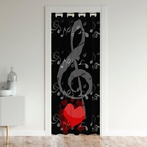 Musical Notes Blackout Curtain Love Heart Door Curtain For Doorway Privacy For Kids Boys Girls Teens Hip Hop Grunge Closet Curtain Rock Music Door Drape For Child'S Dorm Room, Black Gray 34"W X 80"L