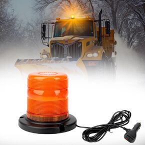 Amber Forklift Beacon Strobe Lights, 12-24V 16 Flashing Modes 60 LED Warning Lights with Magnetic Base,Traffic Safety Light for Construction Vehicles Tractor,Tow Trucks, Snow Plow (Amber, 1 Pc)