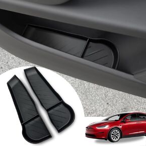 For Tesla X Door Side Storage Box - TPE Front Door Organizer Tray, Recessed & Washable Door Slot Pockets Accessories for Tesla Model X 2024 2023 2022 (2PC)