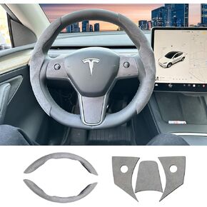 Carbon Fiber Steering Wheel Cover for Tesla Model 3/Y with Steering Wheel Wrap Kit, Anti Slip Steering Wheel Cover, Tesla Steering Wheel Cover, Car Accessories for Women/Men - Black