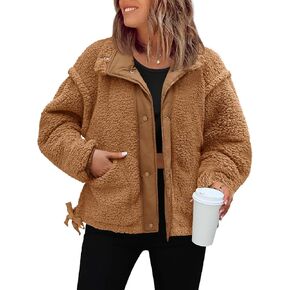 Tanakneo Womens Fuzzy Fleece Jackets Casual Long Sleeve Sherpa Coats Winter Warm Outerwear