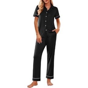 Ekouaer Women 2 Piece Pajamas Set Button Down Short Sleeve Pjs Set Soft Lounge Set with Long Pants S-XXL