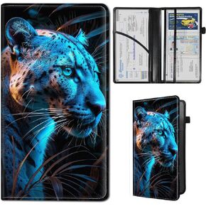 Car Registration and Insurance Holder, Vehicle Card Document Elastic Band Closure Glove Box Organizer, Driver License Cards, Car Accessories for Essential Info, Fox Moon