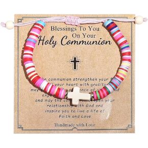 Christian Gift for Women Cross Polymer Clay Bracelet First Communion Confirmation Religious Baptism Jewelry Easter Thanksgiving Graduation Thanksgiving Gifts