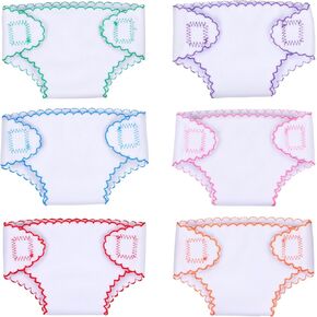 JIZHI 6 Pcs Baby Doll Diapers Reusable for 12-15 Inch Baby Dolls, Multiple Colors Reborn Baby Doll Diapers for Realistic Newborn Baby Dolls Girls &Boys