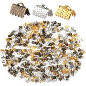 AUEAR, 500 Pack Iron Ribbon Ends Bookmark Pinch Crimp Clamp Findings Cord End Fastener Clasps for Leather Suede Jewelry Making 6mm