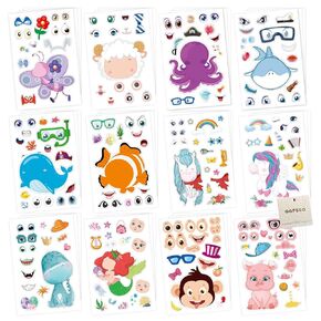 36 Sheets Sea World Animals Make A Face Stickers for Kids - Make Your Own Animals Stickers - Mixed & Matched with 12 Designed Characters(3 of Each) Stickers, for Kids Teens Party Decoration (03)