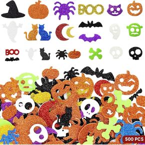 500 Pcs Halloween Foam Stickers Self Adhesive Glitter Foam Stickers for Kids Arts and Craft Supplies