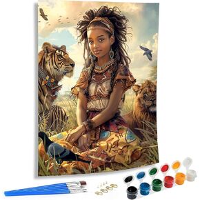 SKRYUIE Paint by Numbers Kit for Adults Beginner African Americans, Acrylic Animals Oil Painting by Numbers Kits with PaintBrushes Paintwork Art Crafts Canvas for Home Decor 16x20 inch c1