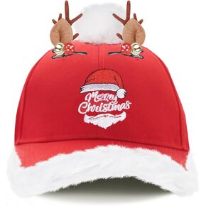 Merry Christmas Hat Unisex Adult Adjustable Santa Baseball Cap Cotton Funny Xmas Holiday Cap With Cute Antlers Hair Clip