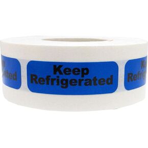 Blue with Black Keep Refrigerated Stickers, 0.5 x 1.5 Inches in Size, 500 Labels on a Roll