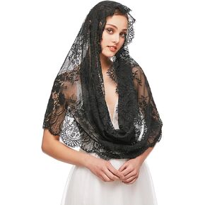 JWICOS Mantilla Cathedral Head Covering Chapel Veil Mass Veil Lace Veil for Wedding Brides (Black)