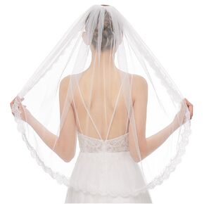 JWICOS 1Tier Wedding Lace Veil for Brides Soft Tulle Veil with Comb Hair Accessories for Wedding Party Engagement Women (White)