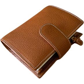 دفتر ملاحظات A7 منظم من الجلد الطبيعي من Minerva Box، دفتر ملاحظات بحجم الجيب مع مخطط حلقات ستالوجي مع دفتر مذكرات جدول أعمال صغير مقاس 25 مم (بني كونياك) in Kuwait