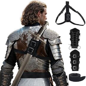 Men's Renaissance Costume Medieval Knight Cowl Crusader Costume Halloween Medieval Pirate Viking Leather Waist Belt Bracer