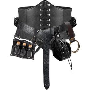 SUMGOGO 5PCS Renaissance Costume Corset Belt Pouch Potion Bottle Vila Sword Frog Hook Medieval Festival Halloween Accessory